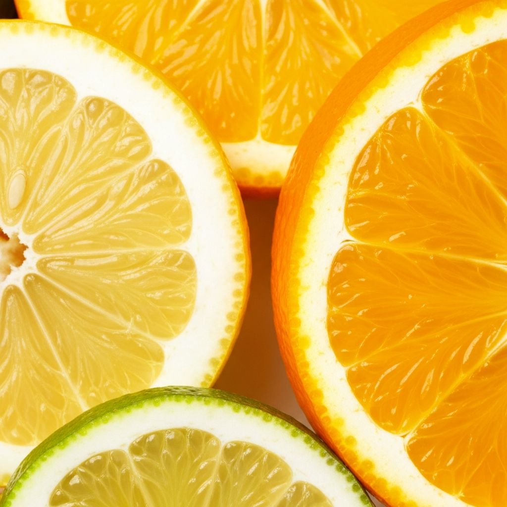 Agrumes et baies avec jus frais visible