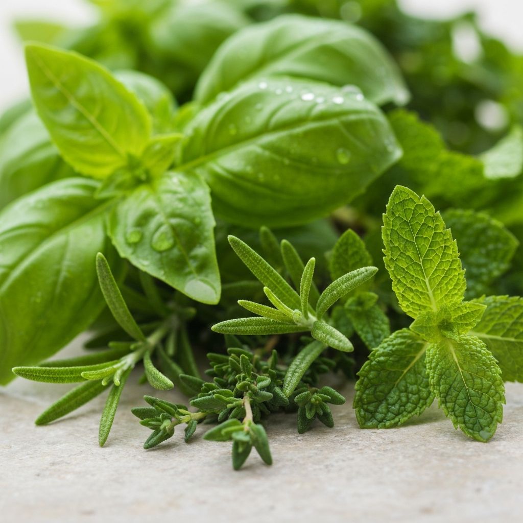 Herbes aromatiques fraîches avec leurs textures naturelles